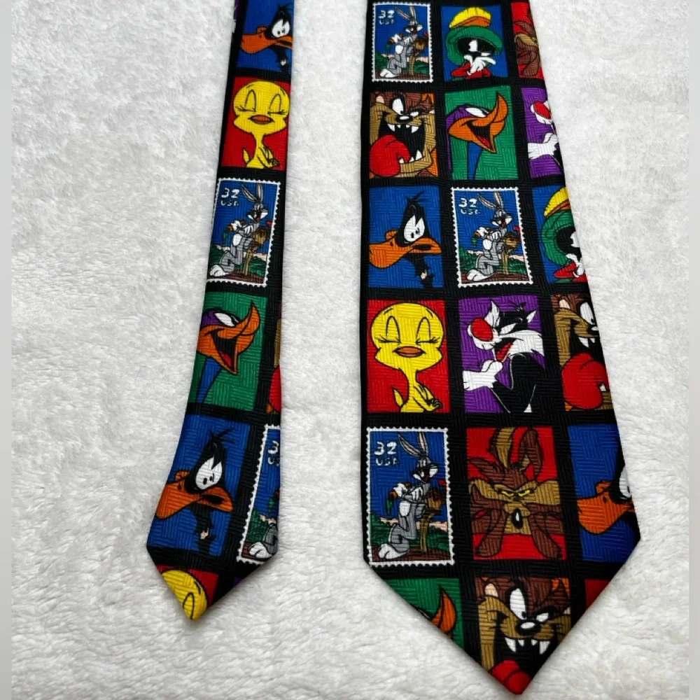 Looney Tunes Cartoon Stamp Collection Tie OS Vintage 1997 Warner Bros Multicolor